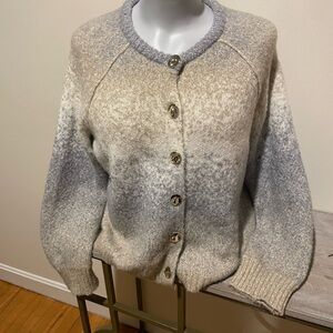 C&C California Beige and Gray Button-Up Cardigan